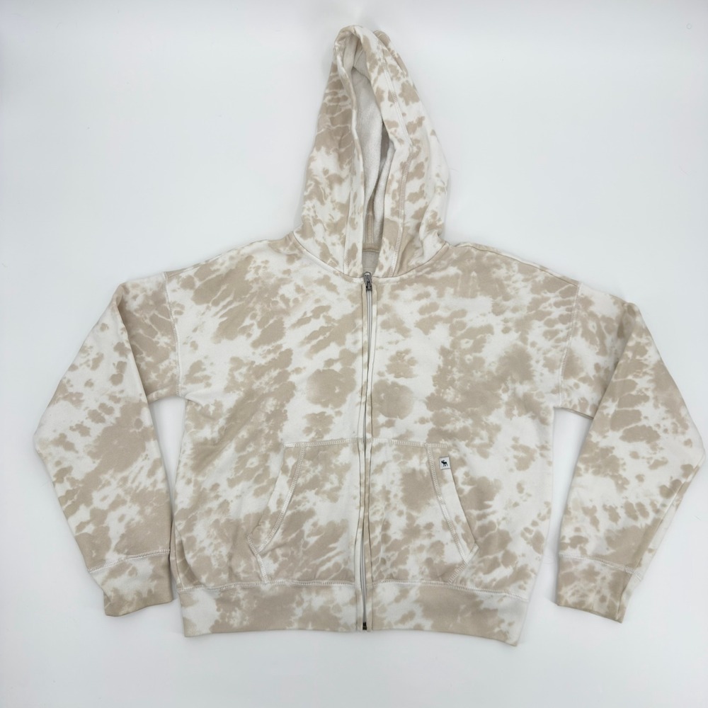 Abercrombie Kids Tan White Tie Dye Full Zip Hoodie Sweatshirt Size 15/16 XL